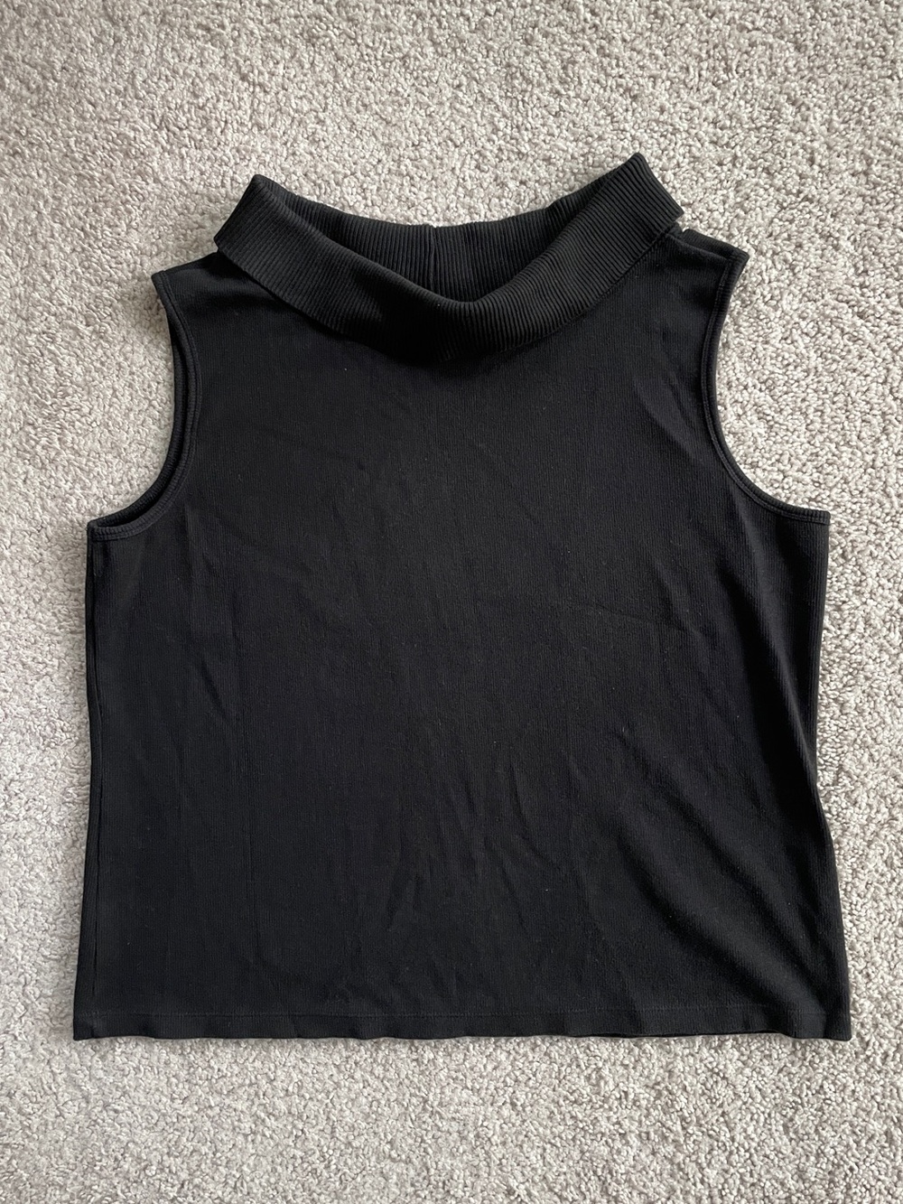 Rafaella Vintage Black Solid Ribbed Cowlneck Boatneck Sleeveless Top Size XL